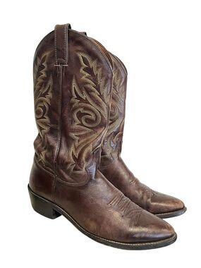 Justin 2551 Stampede Leather Sorrel Apache Western Cowboy Boots 10.5D Brown